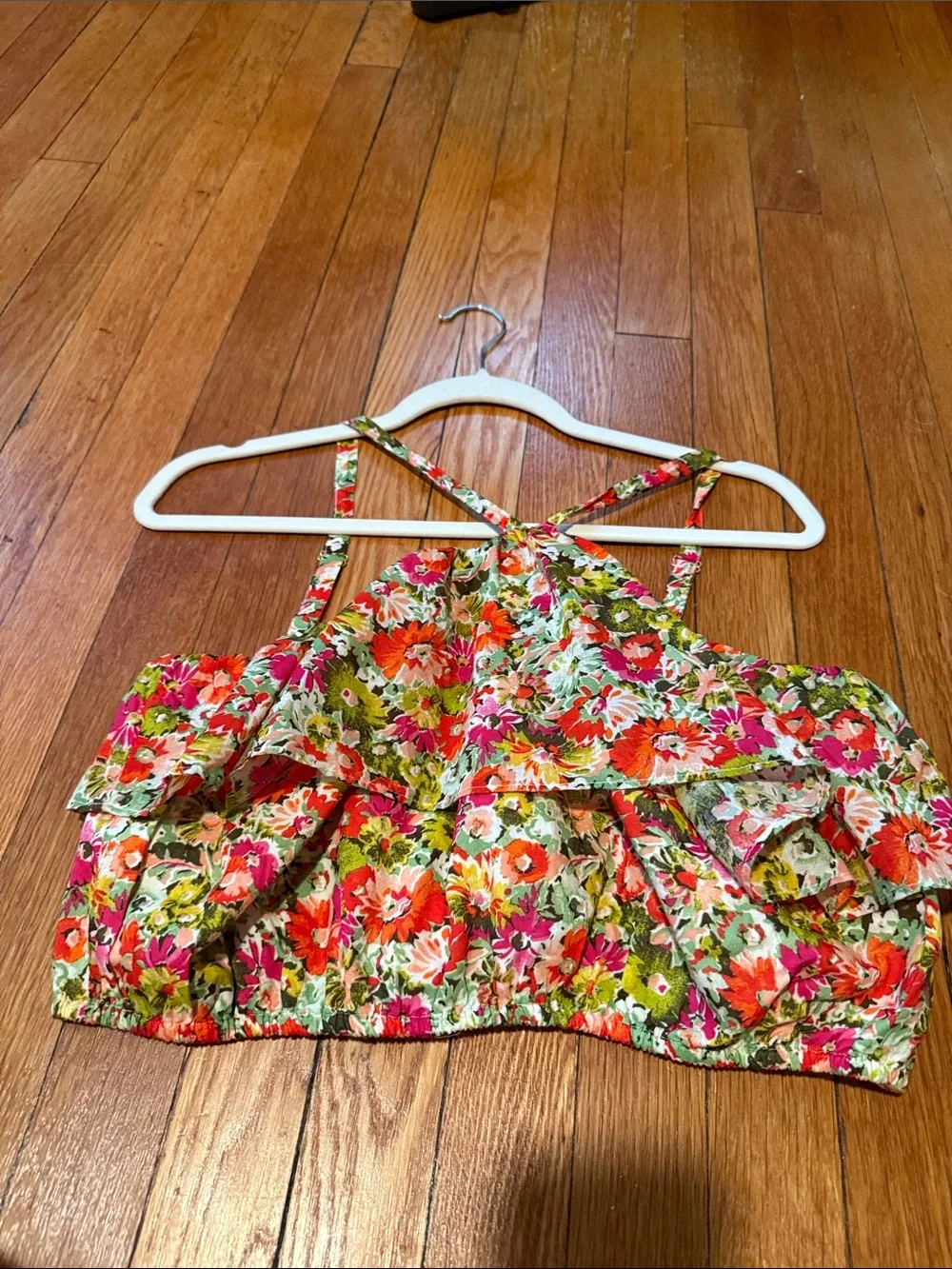 NWT JCREW Floral Ruffle Cropped Tank Top - Multicolor SIZE M